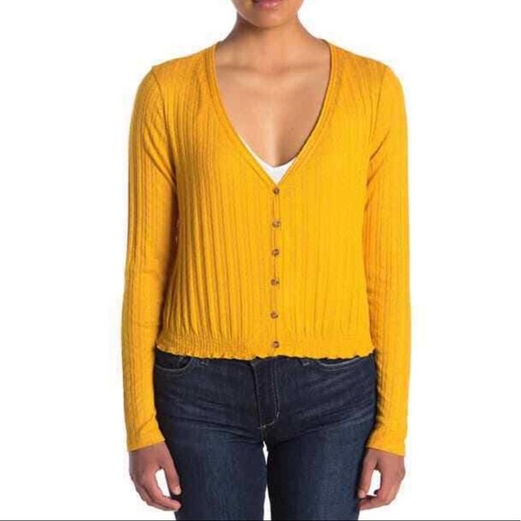 NWT Abound yellow Pointelle Knit Crop Sweater M - Picture 2 of 5